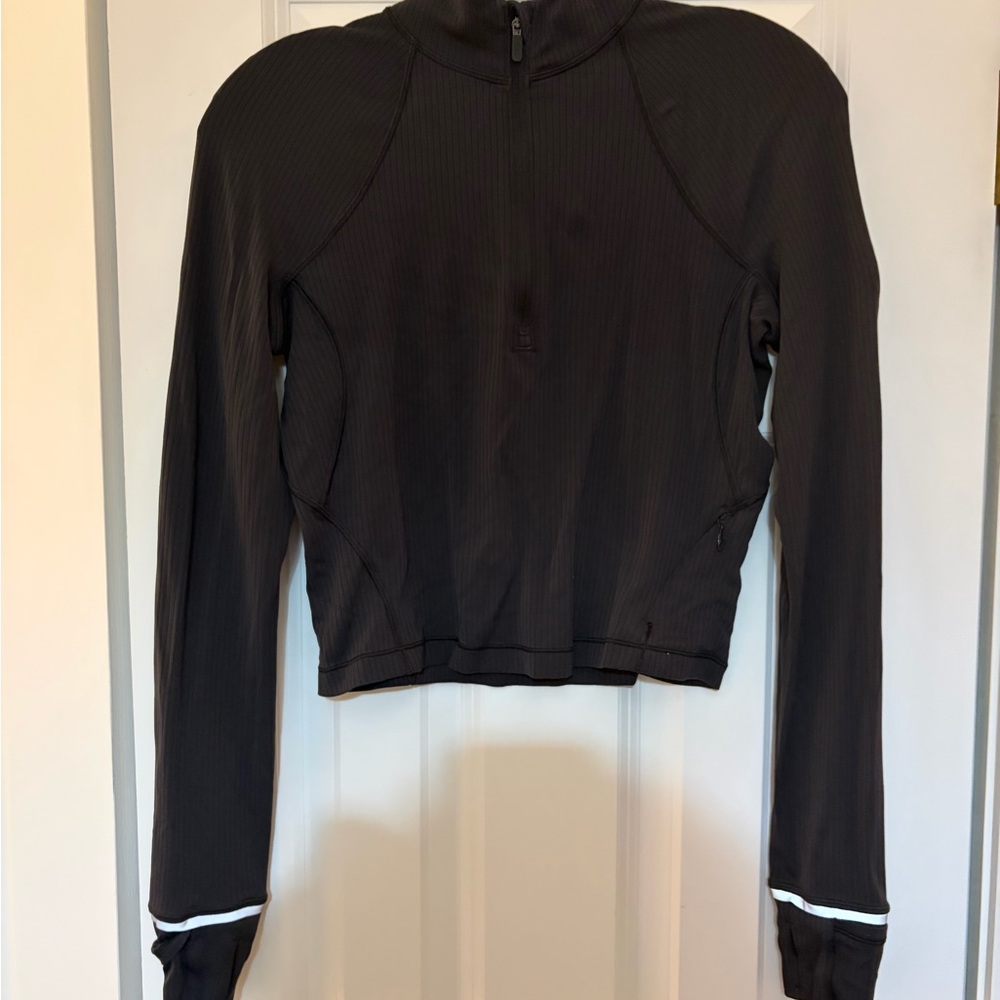 Lululemon Ribbed Black Long Sleeve Athletic Zip-up Top